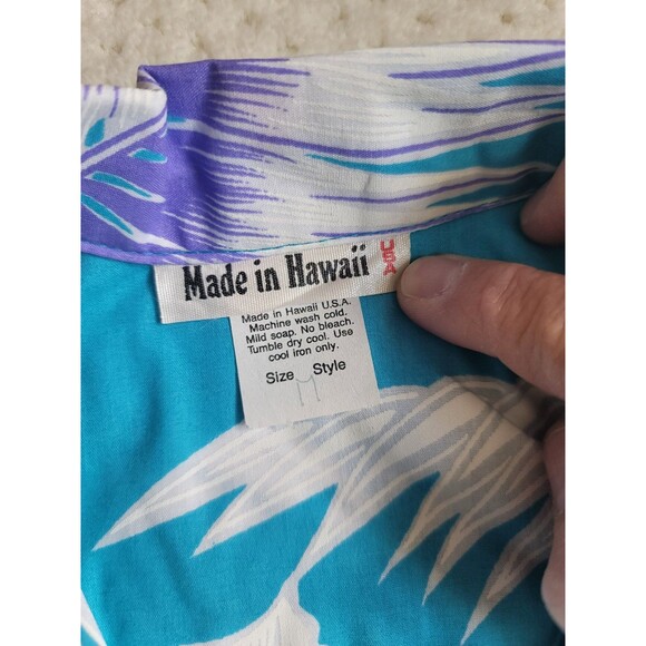 VTG Hawaiian Made Shirt Mens Blue Floral Flowers Button Up Short Sleeve USA ,M - Picture 7 of 7